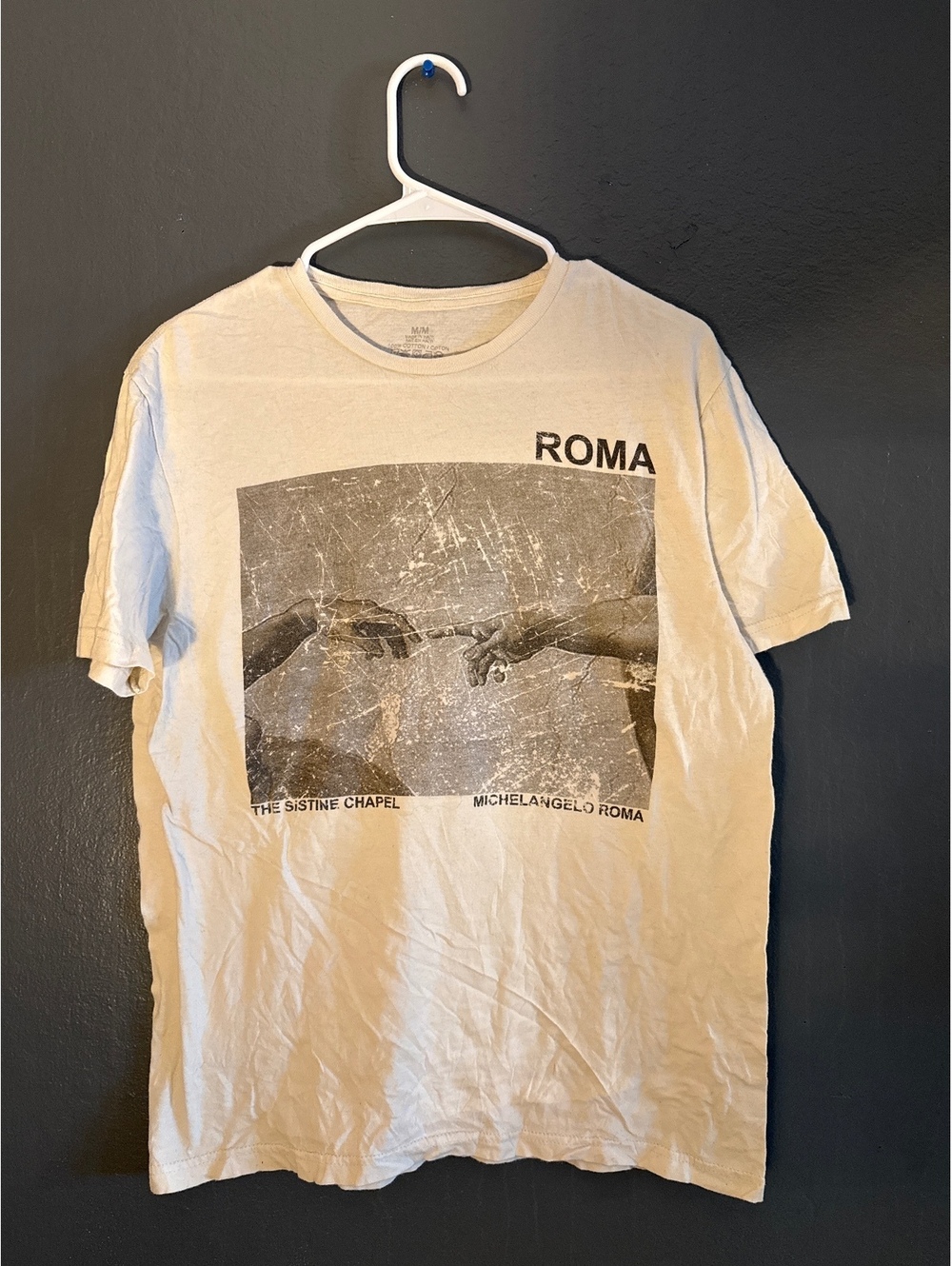White Graphic T-Shirt with Sistine Chapel Design, Men's Casual Vintage Style